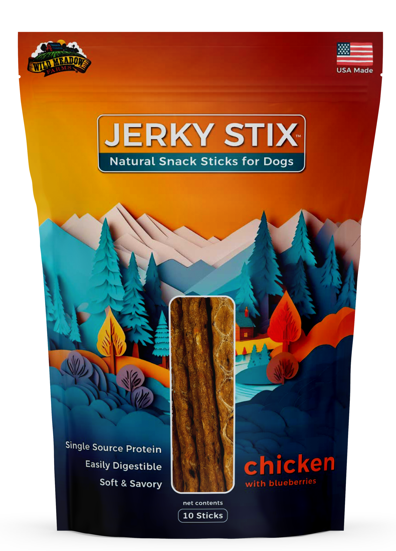 Jerky StixChicken with Blueberries - Wild Meadow Farms Jerky StixChicken with Blueberries - Wild Meadow Farms